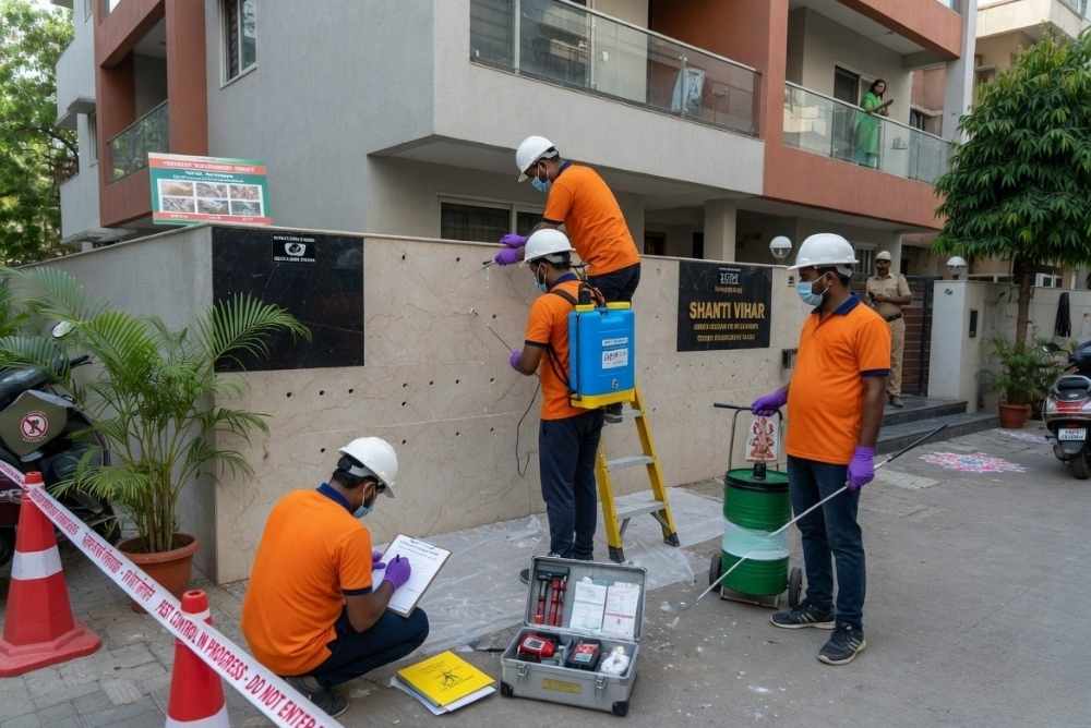 Pest Control Technician treating a drain